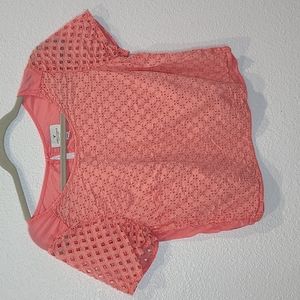 AEO pink crop eyelet top medium